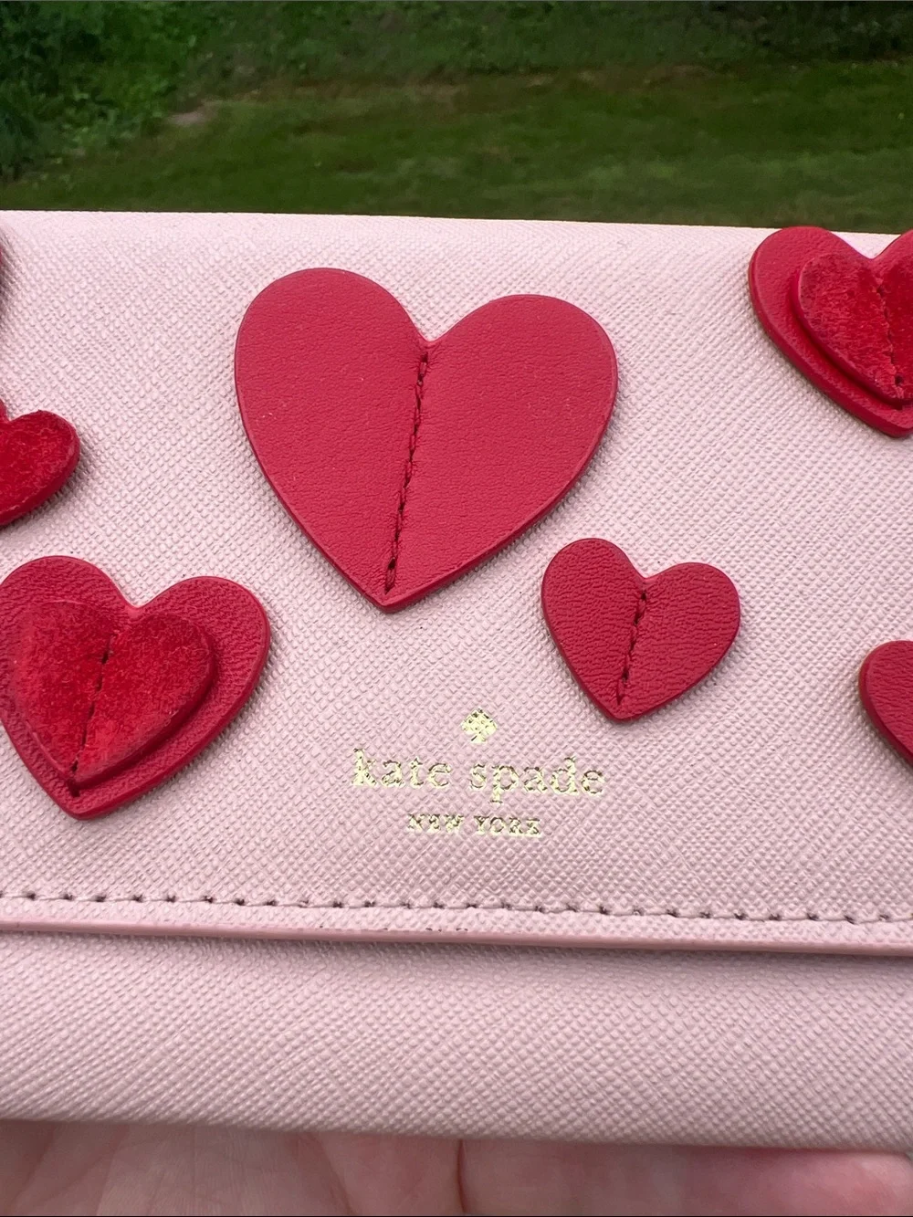Kate Spade Heart It Harling Layered Hearts Red Pink Leather Folding Wallet